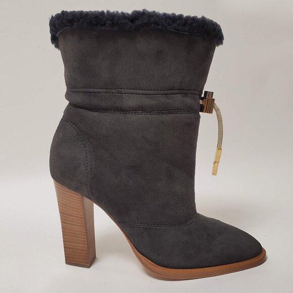 CHLOE ANKLE BOOTS DRAWSTRING SHEEPSKIN FOLD OVER BOOTIES sz 40 9.5 - Picture 5 of 11